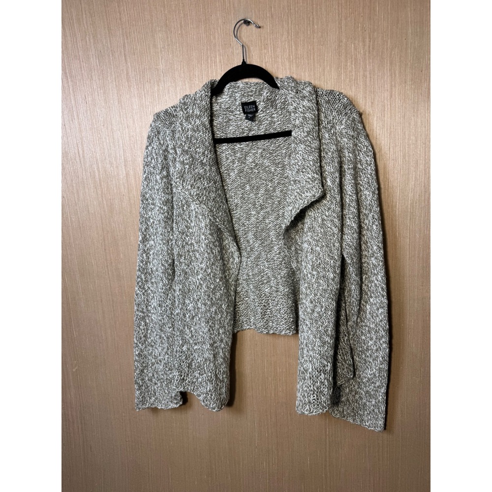 Eileen Fisher Womens Large Cotton Blend Marled Knit Open Front Cardigan Sweater
